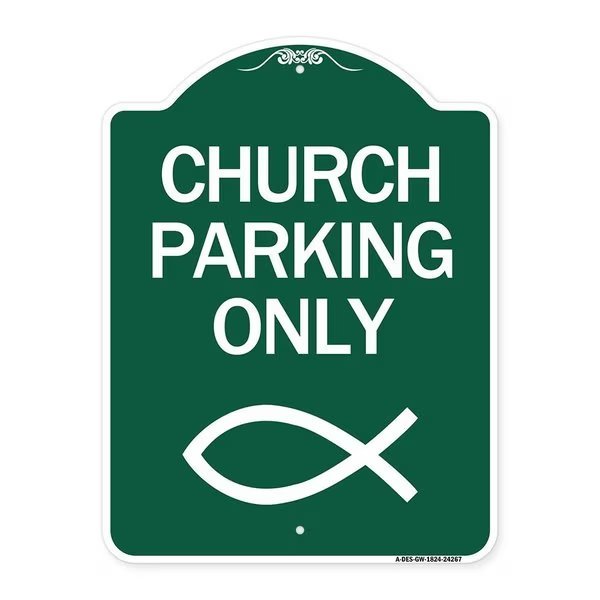 Designer Series Church Parking, Green & White Aluminum Architectural Sign, 18